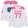 Women Vancouver Canucks #77 Nikolay Goldobin White Pink Authentic Fashion Stitched Hockey Jer