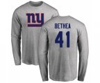 New York Giants #41 Antoine Bethea Ash Name & Number Logo Long Sleeve T-Shirt