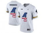 2016 US Flag Fashion-2016 Men's Jordan Brand Michigan Wolverines Jim Harbaugh #4 College Football Limited Jersey - White