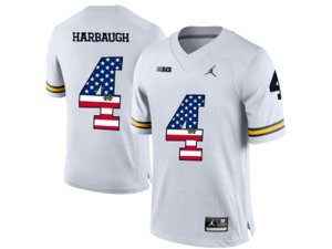 2016 US Flag Fashion-2016 Men\'s Jordan Brand Michigan Wolverines Jim Harbaugh #4 College Football Limited Jersey - White