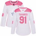 Women Toronto Maple Leafs #91 John Tavares Authentic White Pink Fashion NHL Jersey