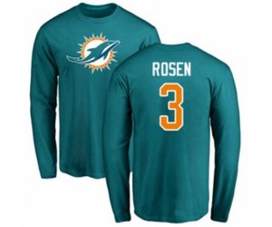 Miami Dolphins #3 Josh Rosen Aqua Green Name & Number Logo Long Sleeve T-Shirt