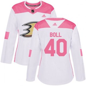 Women\'s Anaheim Ducks #40 Jared Boll Authentic White Pink Fashion NHL Jersey