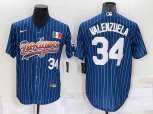 Los Angeles Dodgers #34 Fernando Valenzuela Number Rainbow Blue Red Pinstripe Mexico Cool Base Nike Jersey