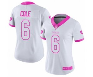 Women\'s Oakland Raiders #6 A.J. Cole Limited White Pink Rush Fashion Football Jersey