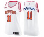 Women's New York Knicks #11 Frank Ntilikina Swingman White Pink Fashion Basketball Jersey