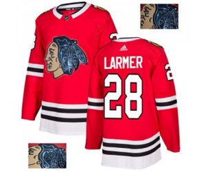 Chicago Blackhawks #28 Steve Larmer Authentic Red Fashion Gold NHL Jersey