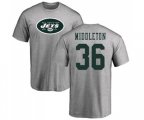 New York Jets #36 Doug Middleton Ash Name & Number Logo T-Shirt