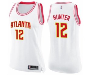 Women\'s Atlanta Hawks #12 De\'Andre Hunter Swingman White Pink Fashion Basketball Jersey