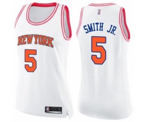 Women\'s New York Knicks #5 Dennis Smith Jr. Swingman White Pink Fashion Basketball Jersey