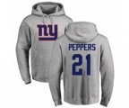 New York Giants #21 Jabrill Peppers Ash Name & Number Logo Pullover Hoodie