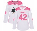 Women Adidas San Jose Sharks #42 Joel Ward Authentic White Pink Fashion NHL Jersey