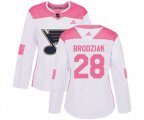 Women Adidas St. Louis Blues #28 Kyle Brodziak Authentic White Pink Fashion NHL Jersey