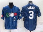 Los Angeles Dodgers #3 Chris Taylor Number Navy Blue Pinstripe 2020 World Series Cool Base Nike Jersey