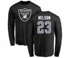Oakland Raiders #23 Nick Nelson Black Name & Number Logo Long Sleeve T-Shirt