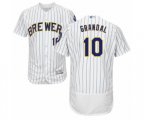 Milwaukee Brewers #10 Yasmani Grandal White Home Flex Base Authentic Collection Baseball Jersey