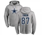 Dallas Cowboys #87 Geoff Swaim Ash Name & Number Logo Pullover Hoodie