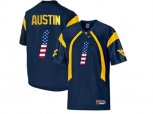 2016 US Flag Fashion West Virginia Mountaineers Tavon Austin #1 College Football Mesh Jersey - Navy Blue