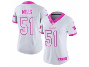 Women Carolina Panthers #51 Sam Mills Limited White Pink Rush Fashion NFL Jersey