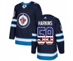 Winnipeg Jets #58 Jansen Harkins Authentic Navy Blue USA Flag Fashion NHL Jersey