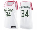 Women's Milwaukee Bucks #34 Giannis Antetokounmpo Swingman White Pink Fashion Basketball Jersey