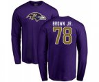 Baltimore Ravens #78 Orlando Brown Jr. Purple Name & Number Logo Long Sleeve T-Shirt