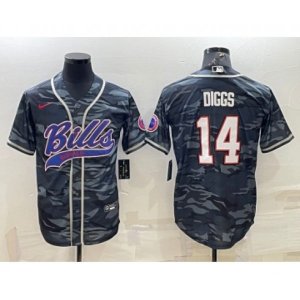 Buffalo Bills Blank #14 Stefon Diggs Grey Navy Camo With Patch Cool Base Stitched Baseball Jersey