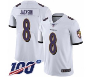 Baltimore Ravens #8 Lamar Jackson White Vapor Untouchable Limited Player 100th Season Football Jersey