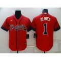 Atlanta Braves #1 Ozzie Albies 2021 City Connect Red Cool Base Stitched Baseball Jersey