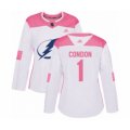 Women Tampa Bay Lightning #1 Mike Condon Authentic White Pink Fashion Hockey Jersey