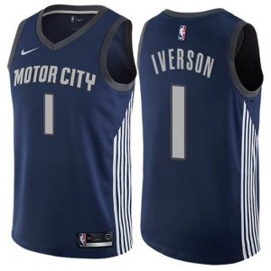 Detroit Pistons #1 Allen Iverson Swingman Navy Blue NBA Jersey - City Edition