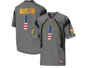 2016 US Flag Fashion West Virginia Mountaineers Tavon Austin #1 College Football Mesh Jersey - Grey