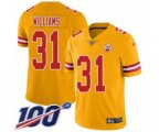 Kansas City Chiefs #31 Darrel Williams Limited Gold Inverted Legend 100th Season Football Jersey