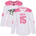 Women Nashville Predators #15 Craig Smith Authentic White Pink Fashion NHL Jersey