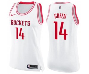 Women\'s Houston Rockets #14 Gerald Green Swingman White Pink Fashion Basketball Jersey