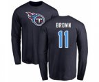 Tennessee Titans #11 A.J. Brown Navy Blue Name & Number Logo Long Sleeve T-Shirt
