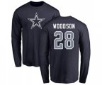 Dallas Cowboys #28 Darren Woodson Navy Blue Name & Number Logo Long Sleeve T-Shirt