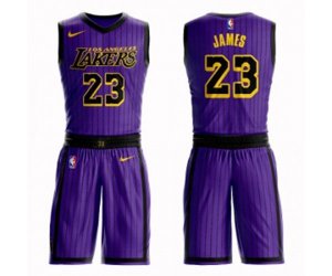 Los Angeles Lakers #23 LeBron James Swingman Purple Basketball Suit Jersey - City Edition