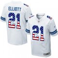 Dallas Cowboys #21 Ezekiel Elliott Elite White Road USA Flag Fashion NFL Jersey