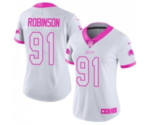 Women Detroit Lions #91 A\'Shawn Robinson Limited White Pink Rush Fashion Football Jersey