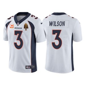 Denver Broncos #3 Russell Wilson White With C Patch & Walter Payton Patch Limited Stitched Jersey