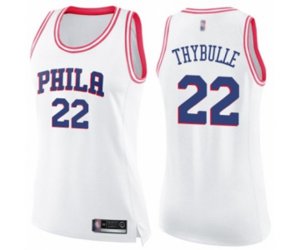 Women\'s Philadelphia 76ers #22 Mattise Thybulle Swingman White Pink Fashion Basketball Jersey