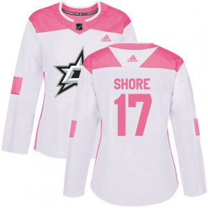 Women\'s Dallas Stars #17 Devin Shore Authentic White Pink Fashion NHL Jersey
