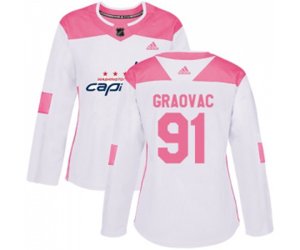 Women Washington Capitals #91 Tyler Graovac Authentic White Pink Fashion NHL Jersey