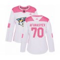Women Nashville Predators #70 Egor Afanasyev Authentic White Pink Fashion Hockey Jersey