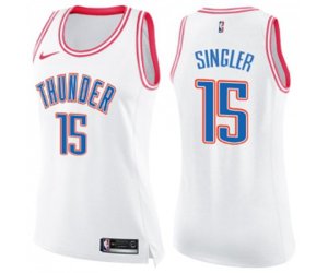 Women\'s Oklahoma City Thunder #15 Kyle Singler Swingman White Pink Fashion Basketball Jersey