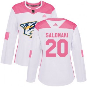 Women Nashville Predators #20 Miikka Salomaki Authentic White Pink Fashion NHL Jersey