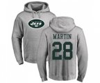 New York Jets #28 Curtis Martin Ash Name & Number Logo Pullover Hoodie