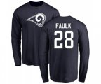 Los Angeles Rams #28 Marshall Faulk Navy Blue Name & Number Logo Long Sleeve T-Shirt