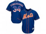 New York Mets #34 Noah Syndergaard Authentic Royal Blue USA Flag Fashion MLB Jersey